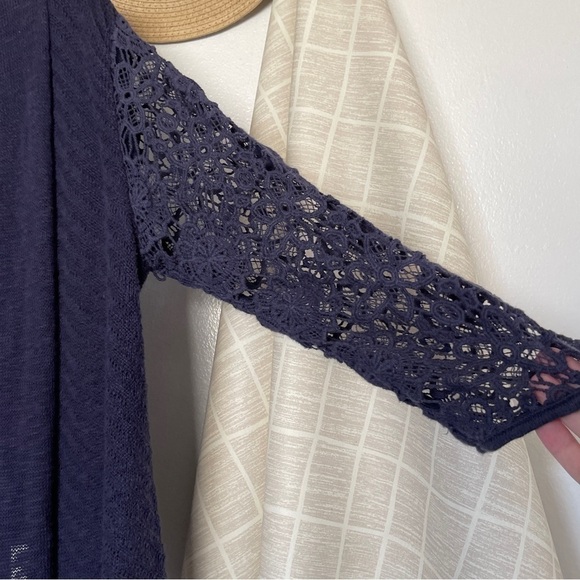 Anthropologie Knitted & Knotted Navy Lace Sleeve Cardigan - Picture 3 of 5